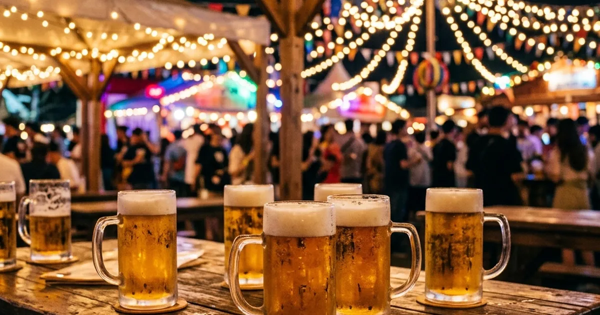 2026년 공주 맥주 축제 야간 풍경과 시원한 맥주